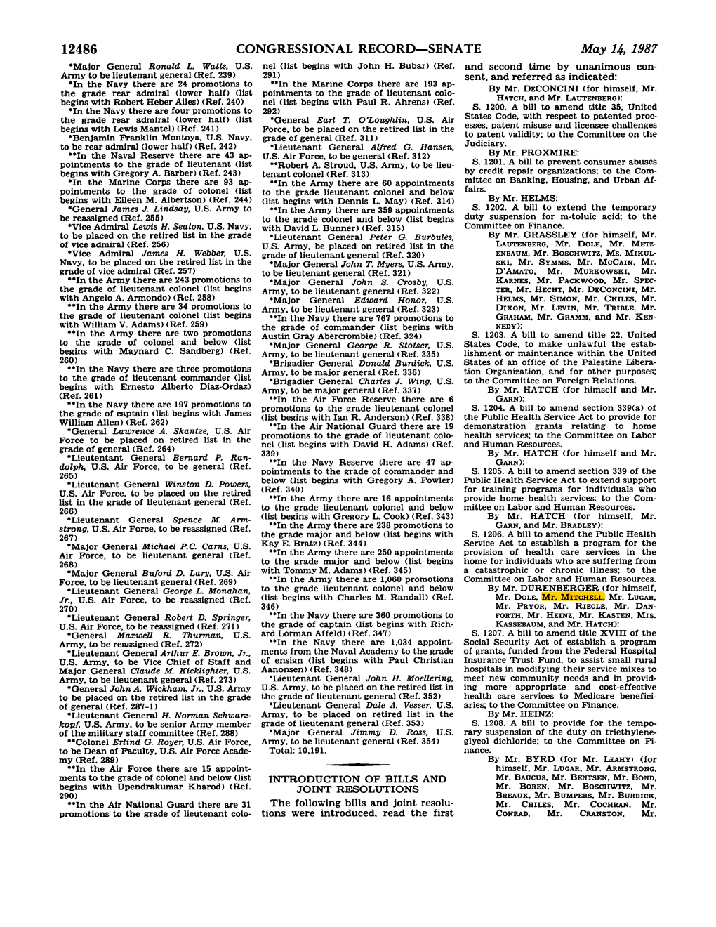 CONGRESSIONAL RECORD-SENATE May 14, 1987 *Major General Ronald L