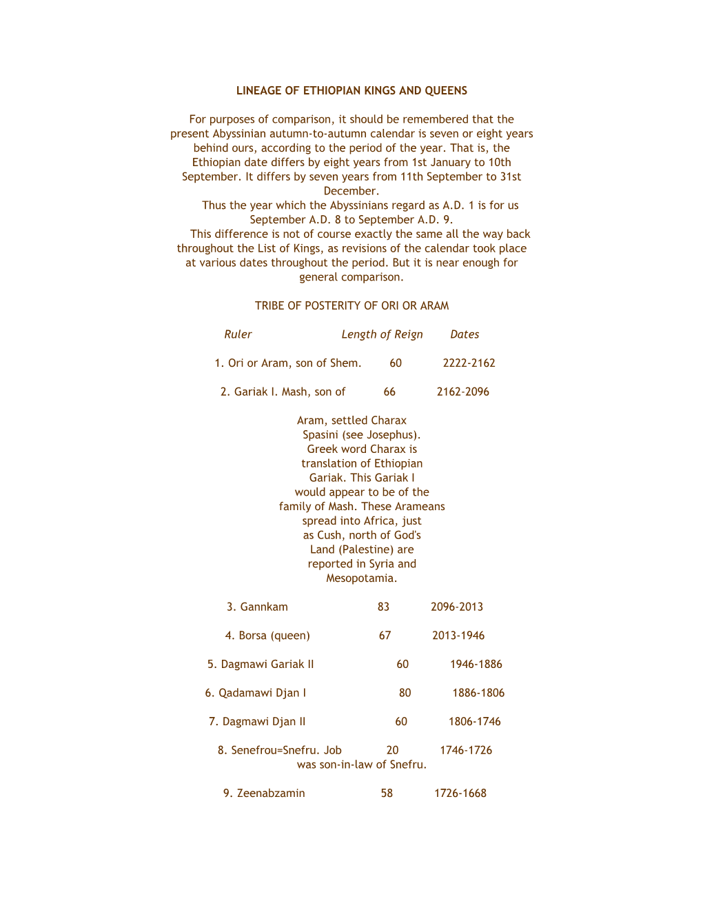 Lineage of Ethiopian Kings and Queens