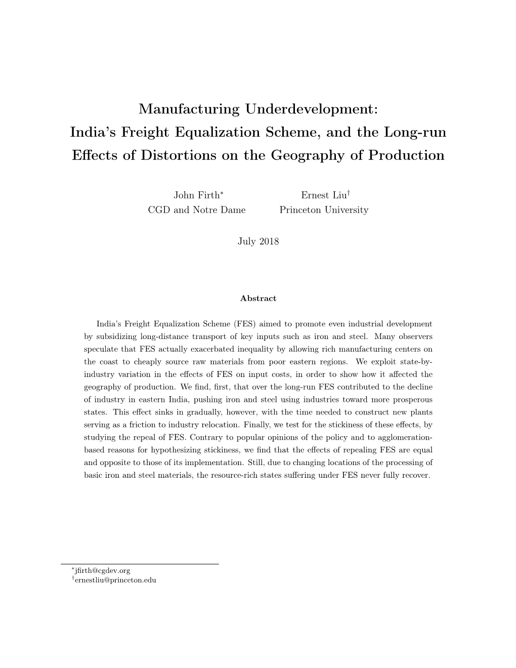 India's Freight Equalization Scheme, and the Long-Run Effects Of
