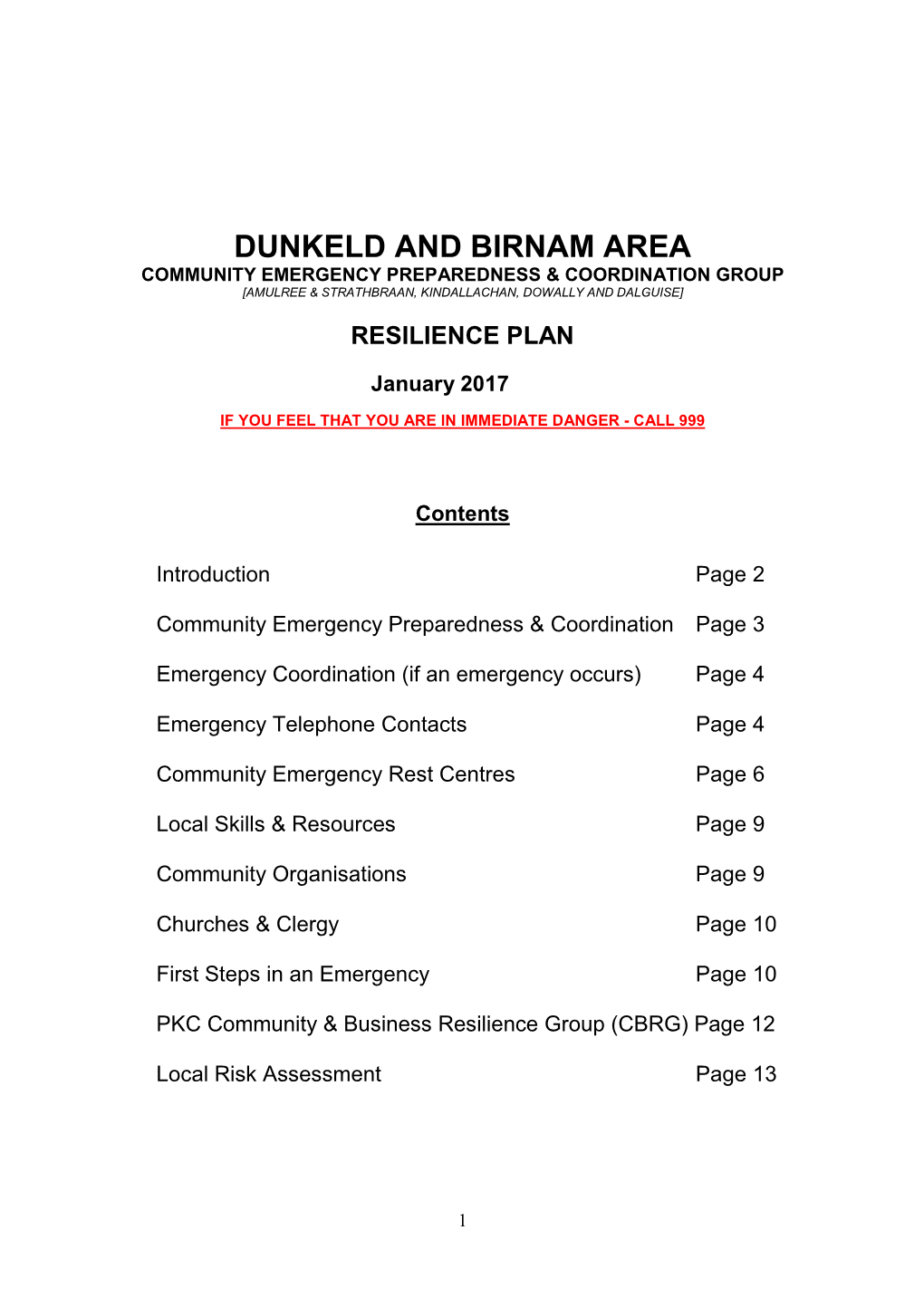 Dunkeld and Birnam Community Resilience Plan Jan 2017