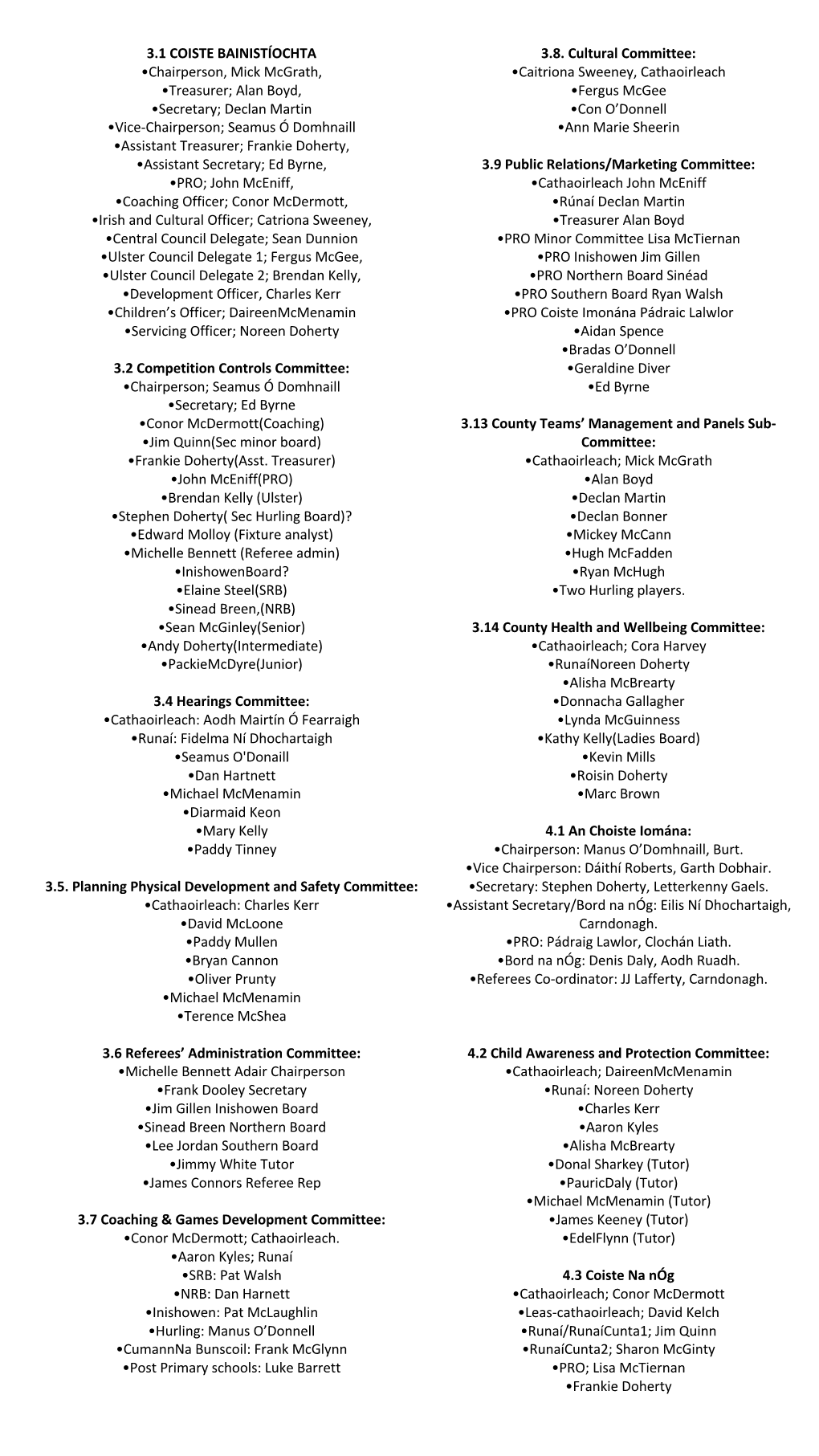 Donegal Sub Committees 2021