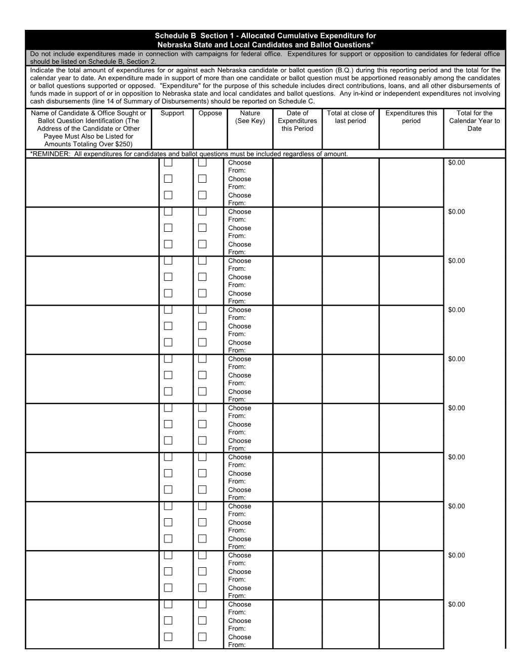 Schedule B Section 1 - Allocated Cumulative Expenditure For