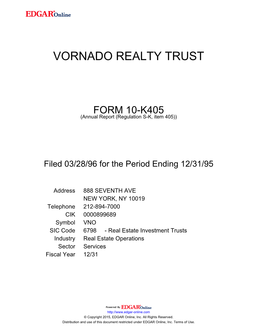 Vornado Realty Trust Form 10-K405