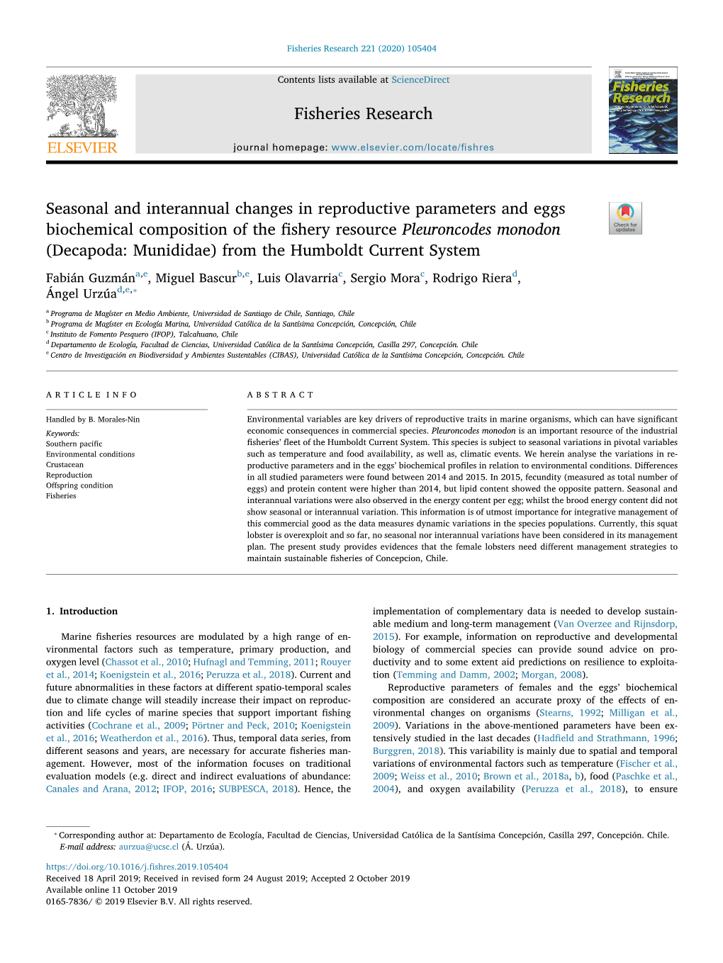 Fisheries Research Seasonal and Interannual Changes In