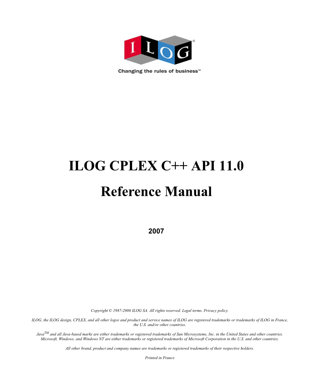 ILOG CPLEX C++ API 11.0 Reference Manual