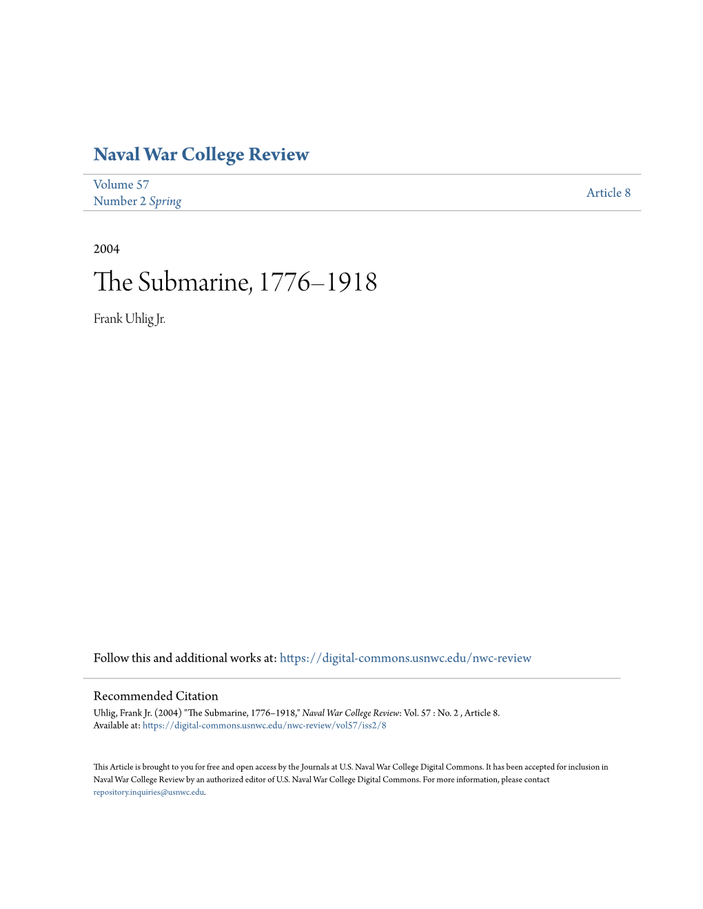 The Submarine, 1776–1918