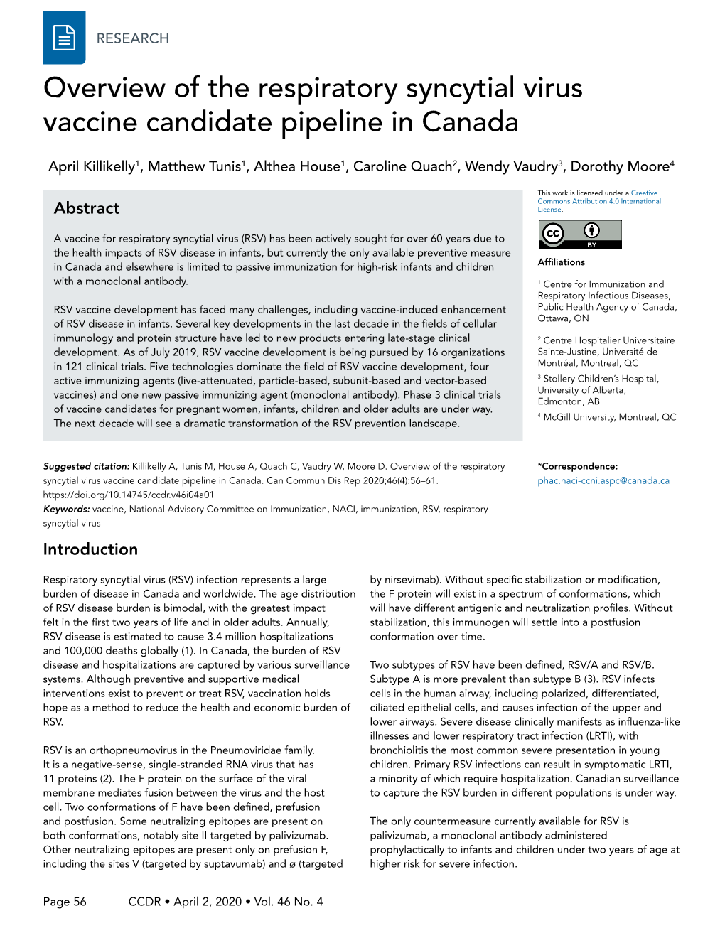 Overview of the Respiratory Syncytial Virus Vaccine Candidate Pipeline in Canada