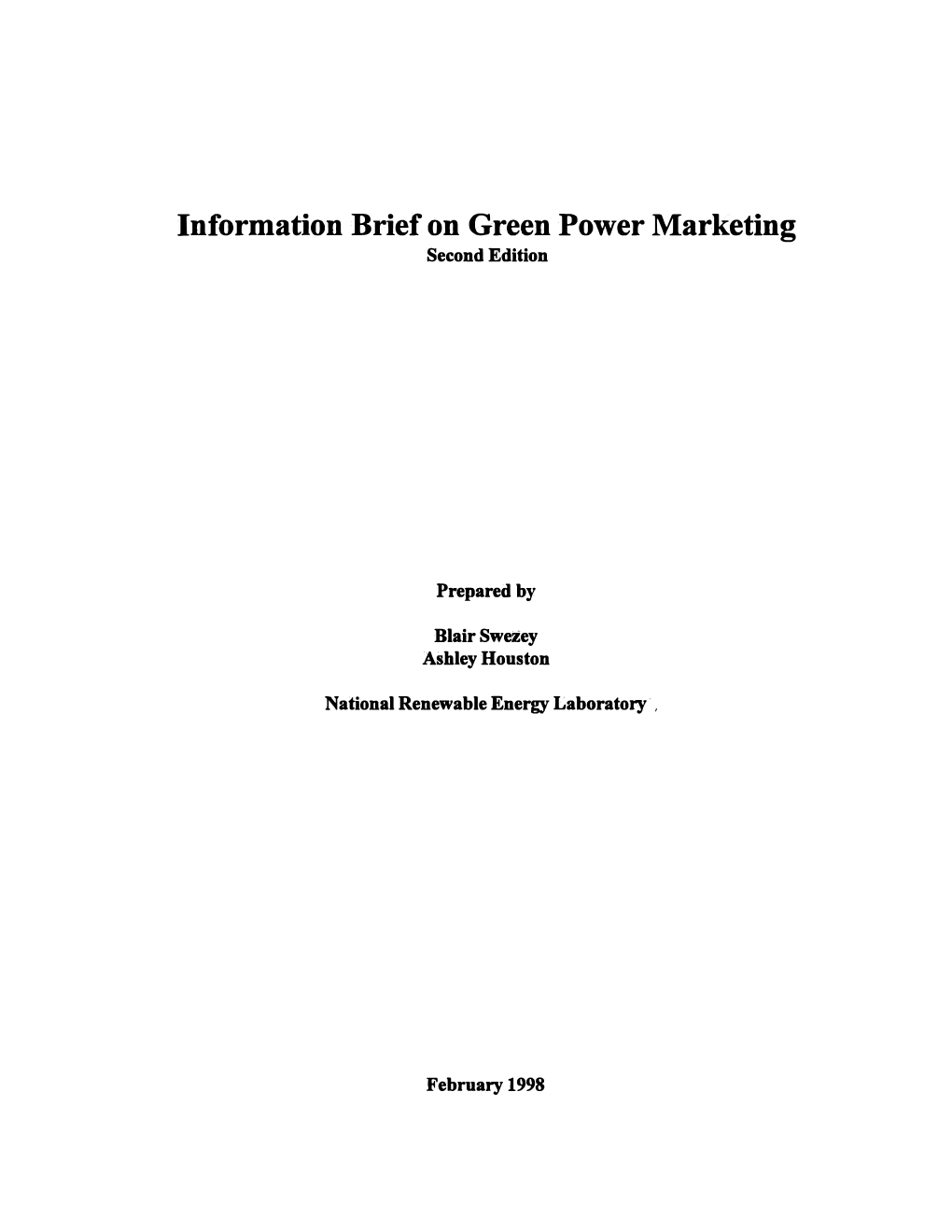 Information Brief on Green Power Marketing Second Edition