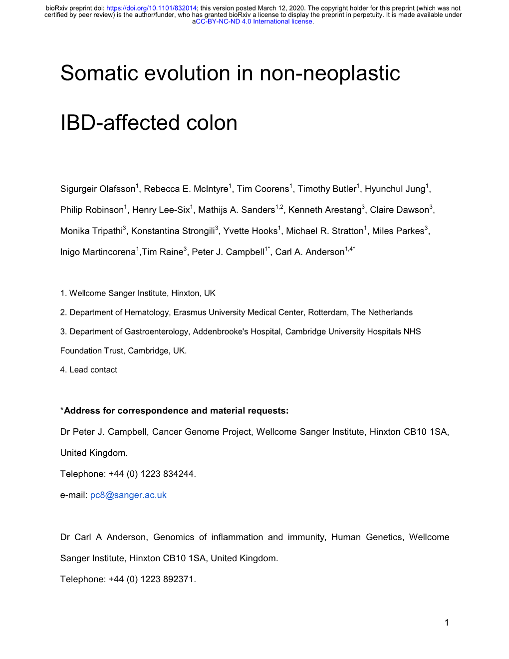 Somatic Evolution in Non-Neoplastic IBD-Affected Colon