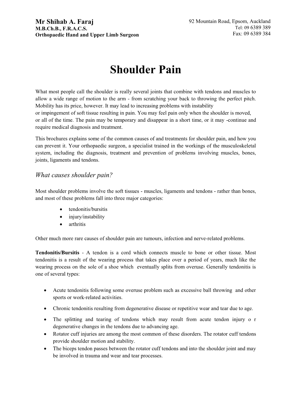 Shoulder Pain Causes