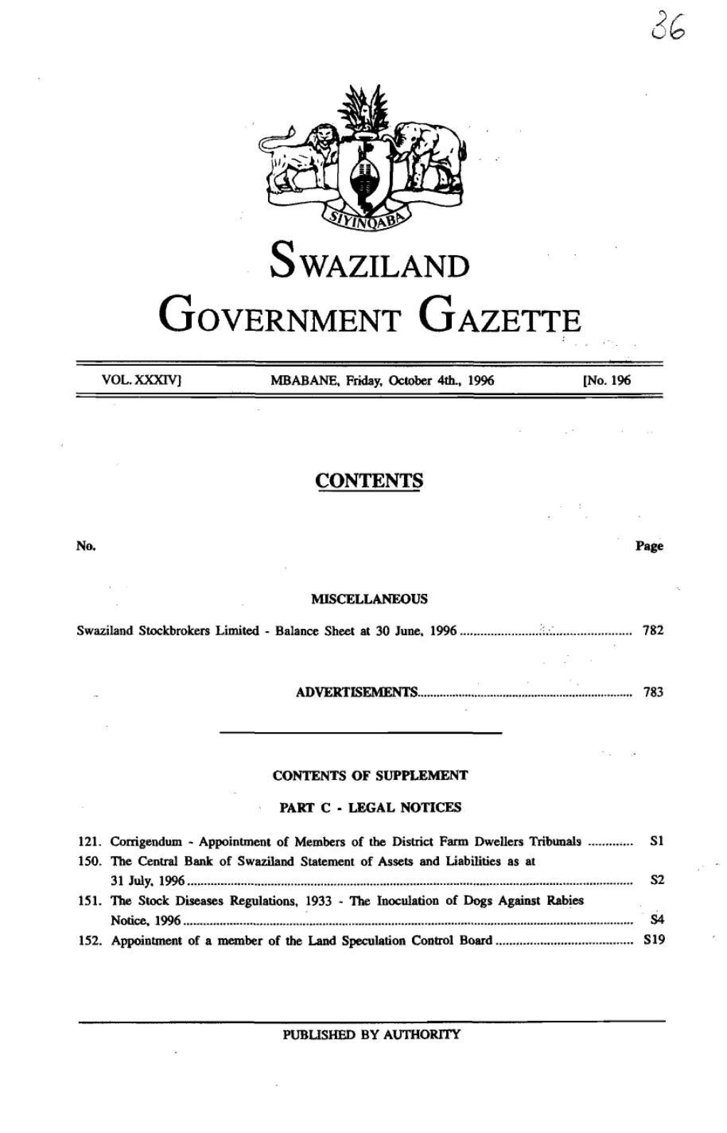~ Swaziland GOVERNMENT GAZETTE