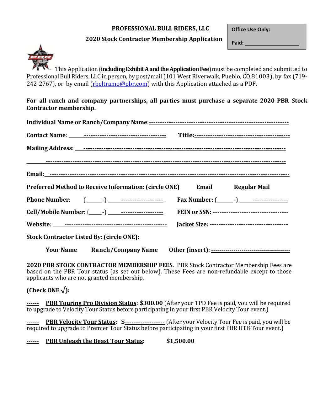 PBR Stock Contractor Application 2020