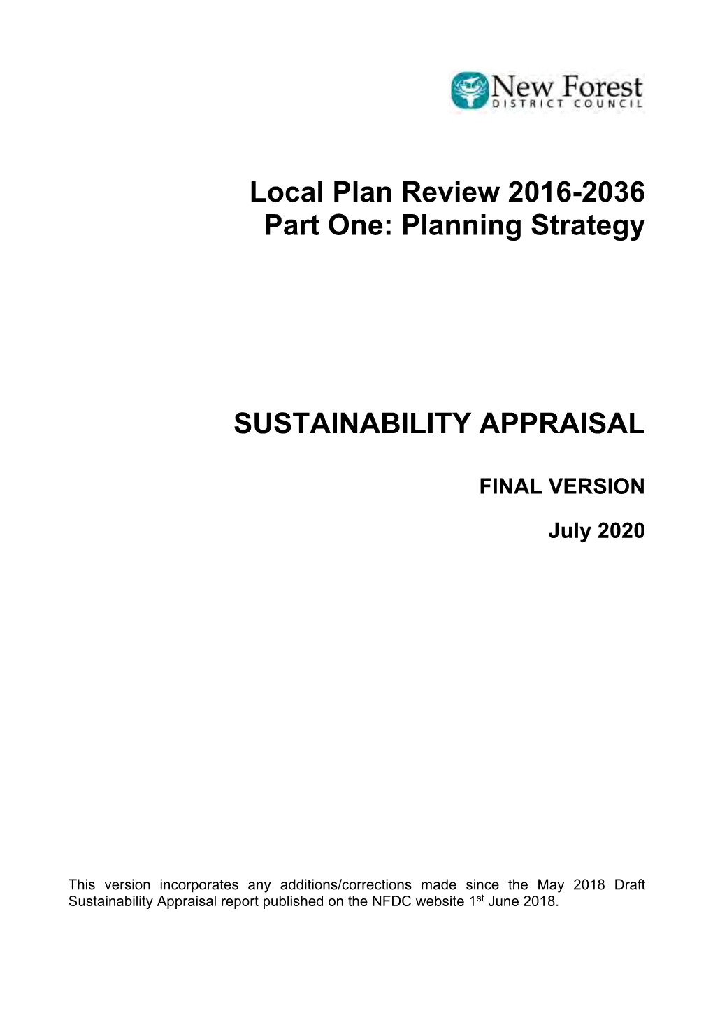 Planning Strategy SUSTAINABILITY APPRAISAL