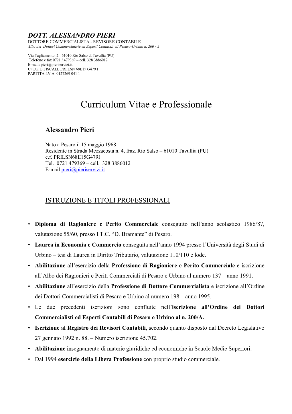 Curriculum Vitae E Professionale