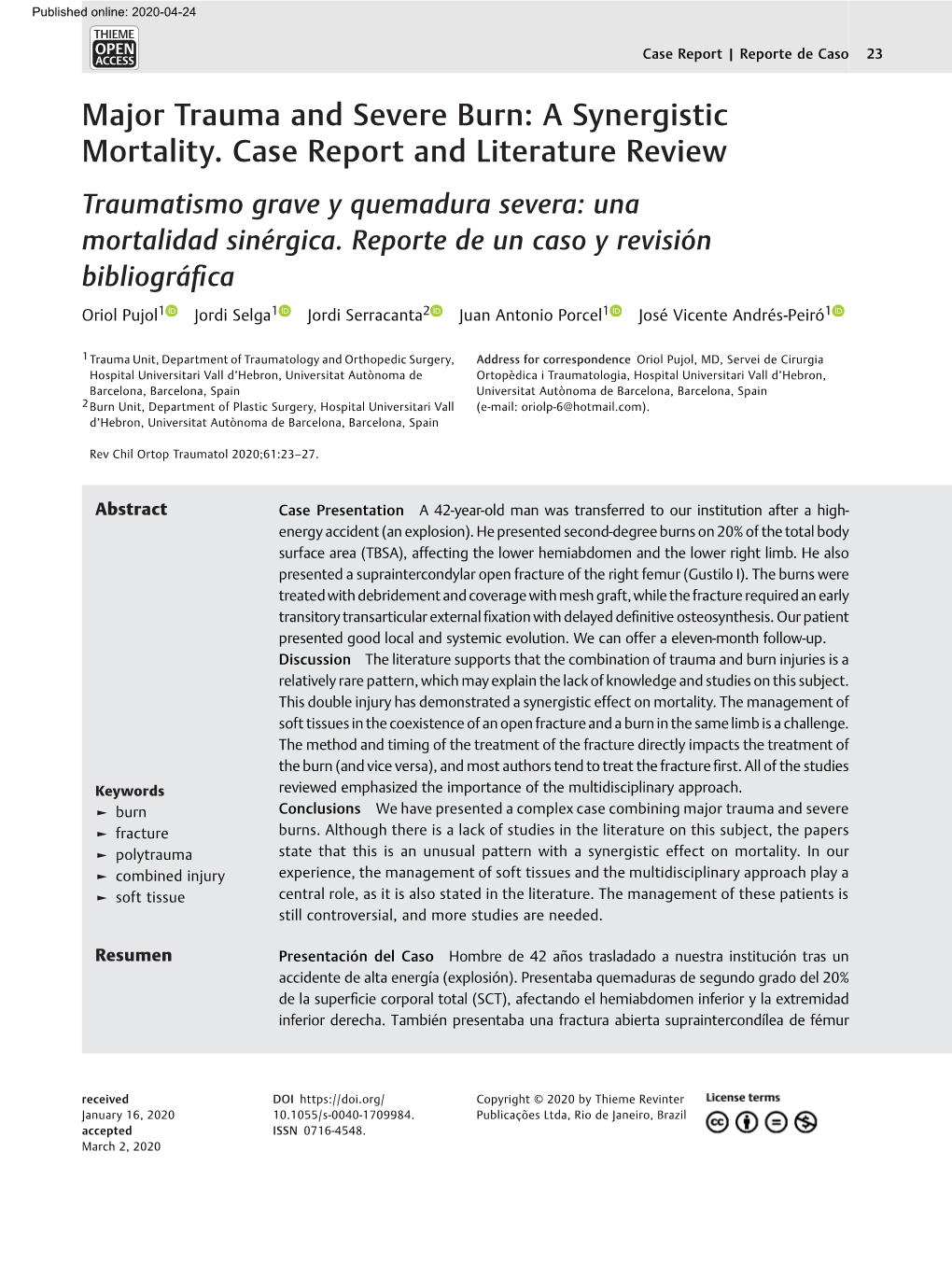 Major Trauma and Severe Burn: a Synergistic Mortality