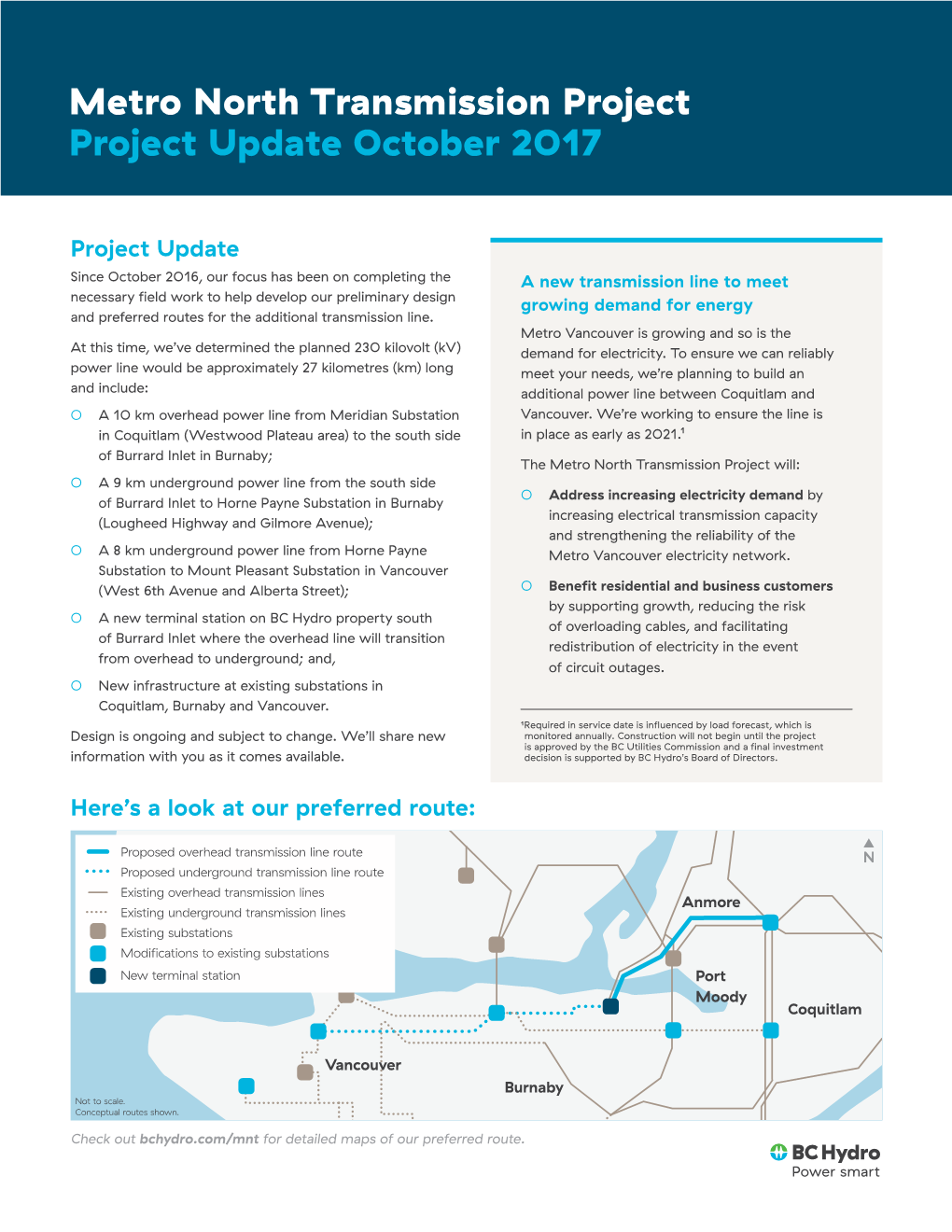 Metro North Transmission Project Project Update October 2017