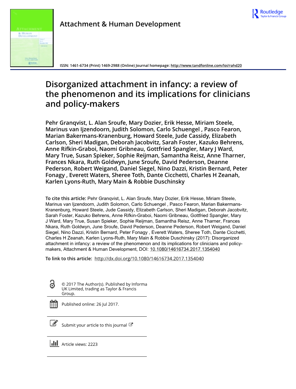 Disorganized Attachment in Infancy: a Review of the Phenomenon and Its Implications for Clinicians and Policy-Makers