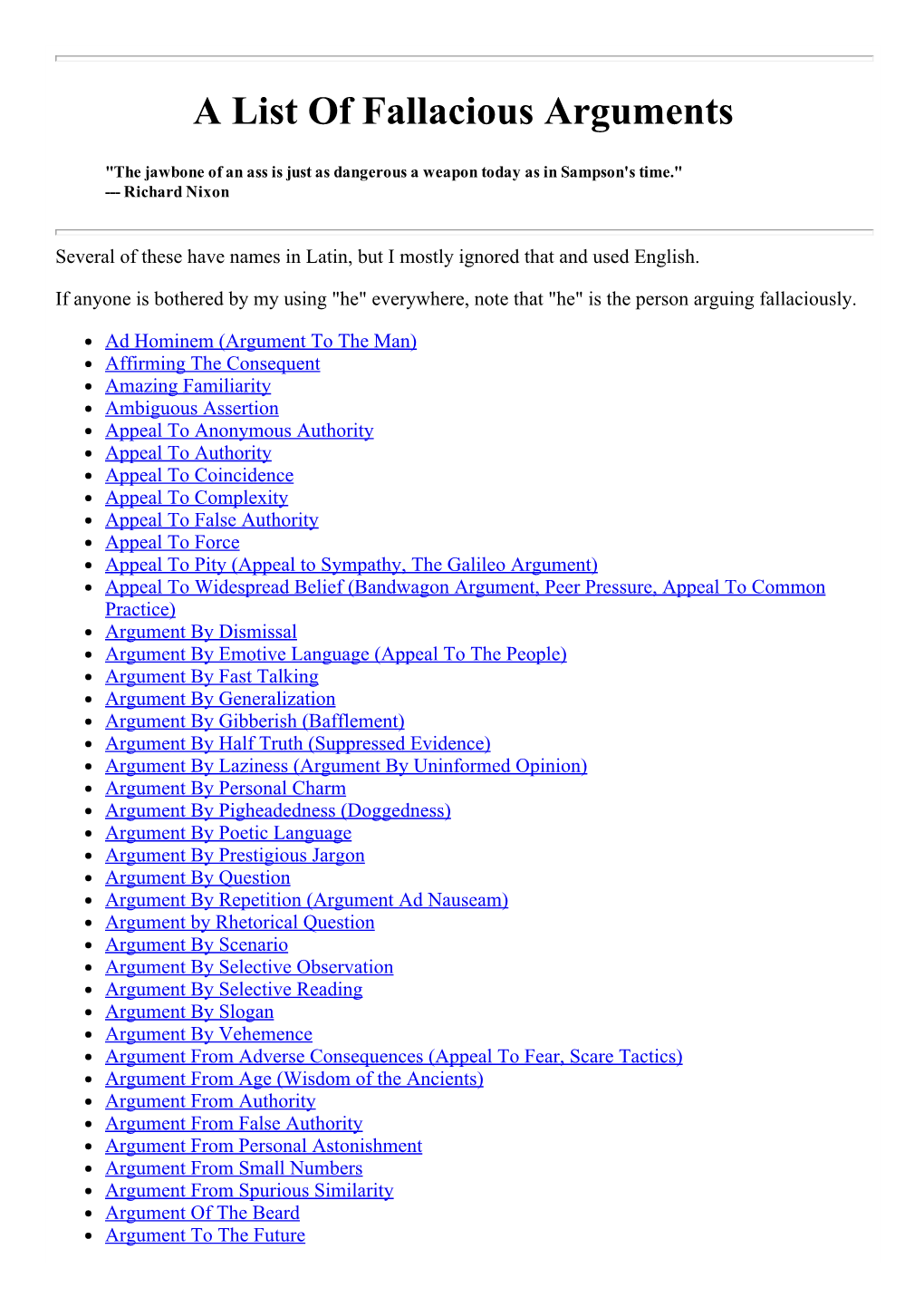 A List of Fallacious Arguments