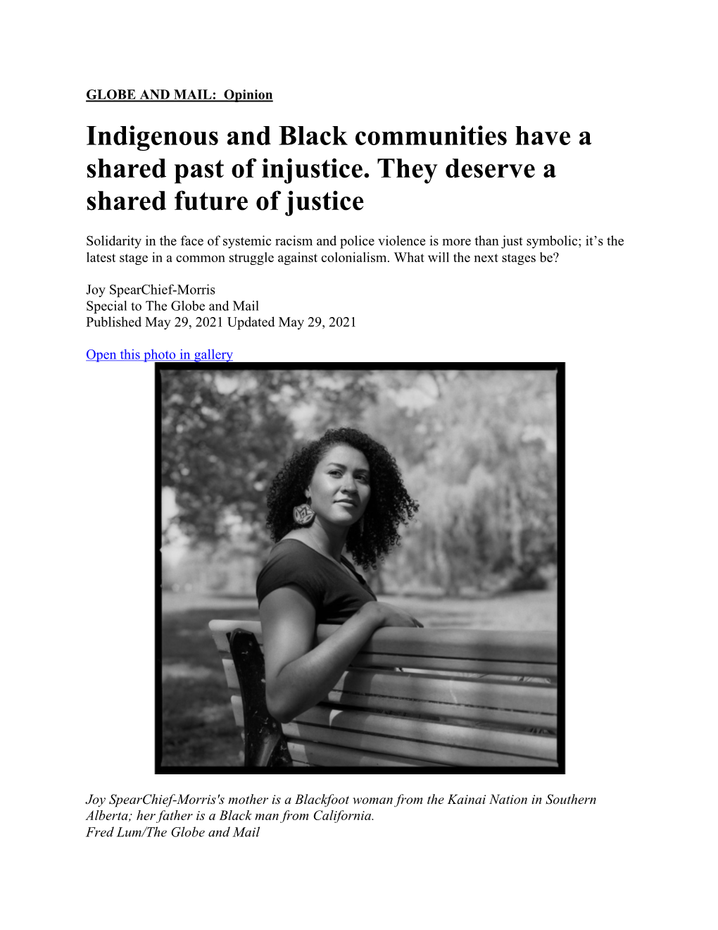 Indigenous and Black Communities Have a Shared Past of Injustice