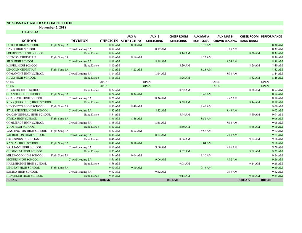 2018 Game Day Friday Schedule.Xlsx