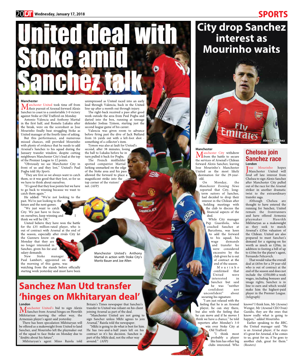 City Drop Sanchez Interest As Mourinho Waits