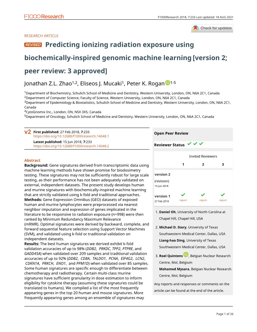 Predicting Ionizing Radiation Exposure Using Biochemically-Inspired Genomic Machine Learning[Version 2; Peer Review: 3 Approved]