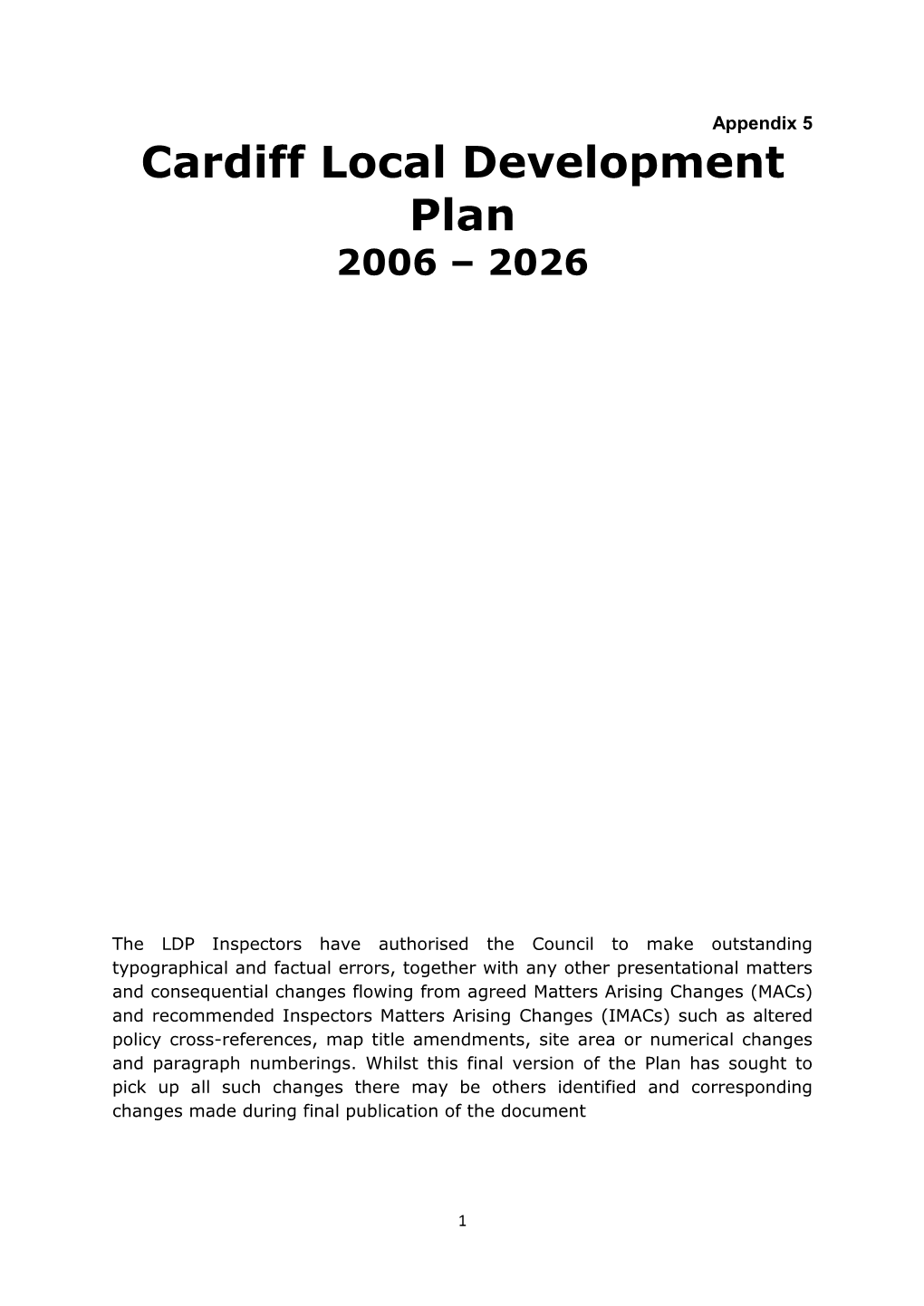 Cardiff Local Development Plan 2006 – 2026