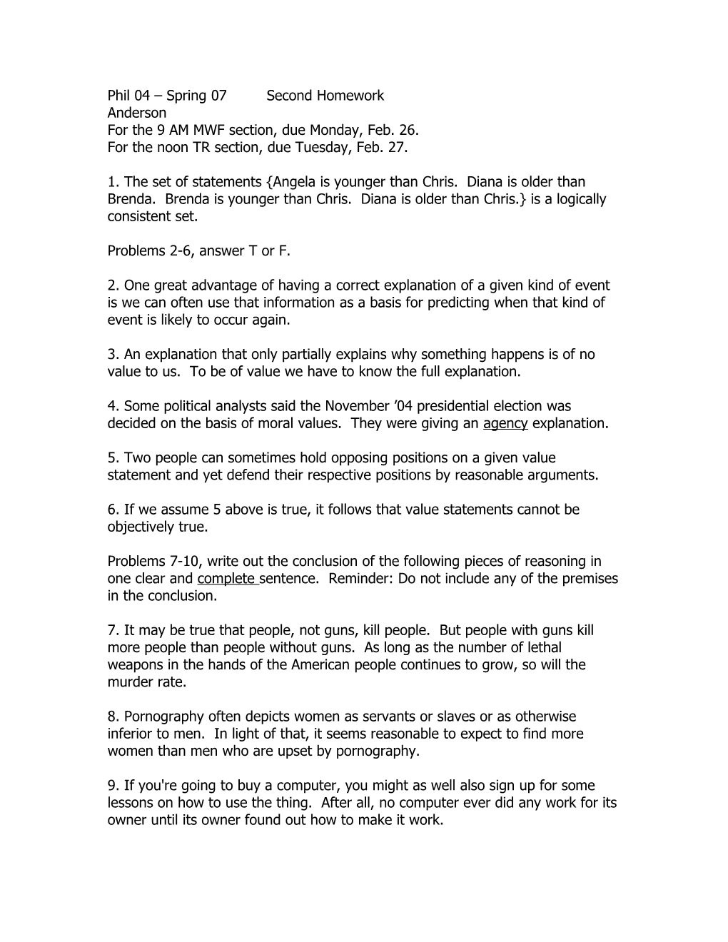 Phil 04 - Spring 05 Second Homework