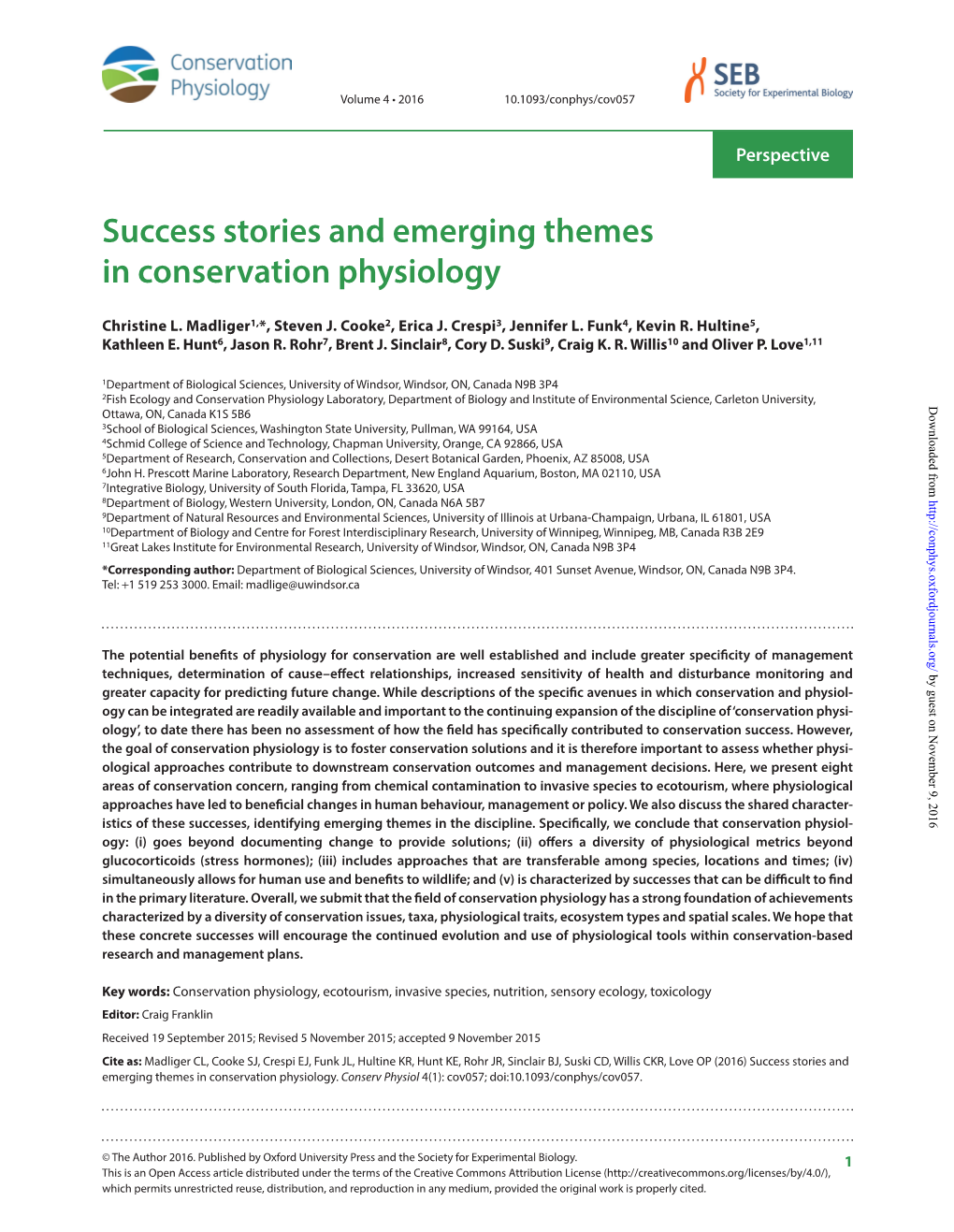 Success Stories and Emerging Themes in Conservation Physiology