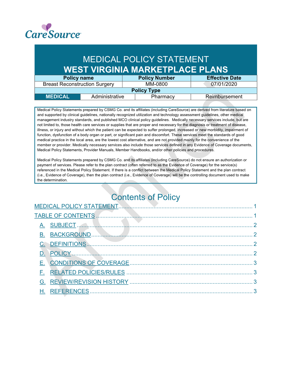 Medical Policy Statement West Virginia Marketplace