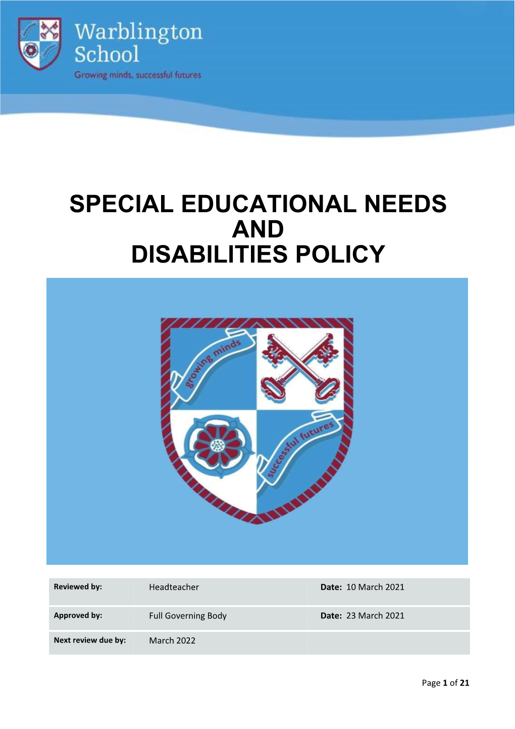 Special Educational Needs and Disabilities Policy