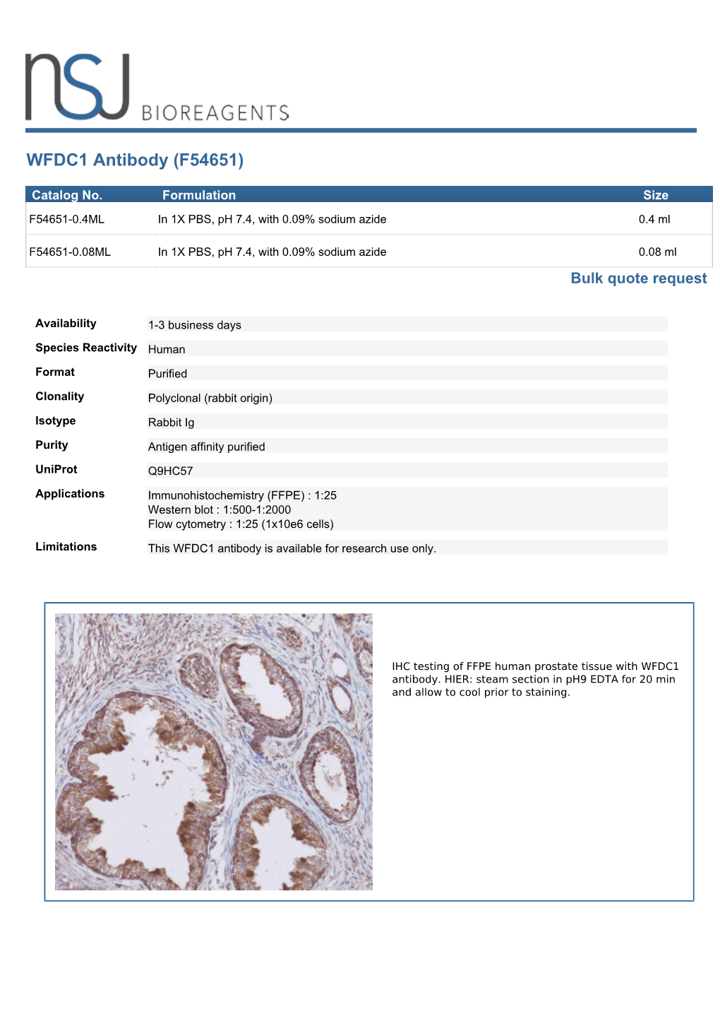 WFDC1 Antibody (F54651)