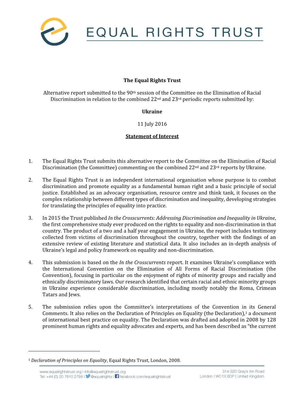 The Equal Rights Trust Alternative Report Submitted to the 90Th Session