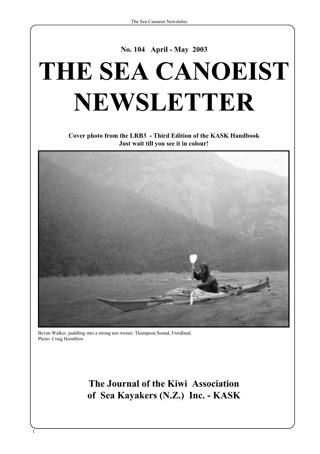 Sea Canoeist Newsletter 104 ~ April