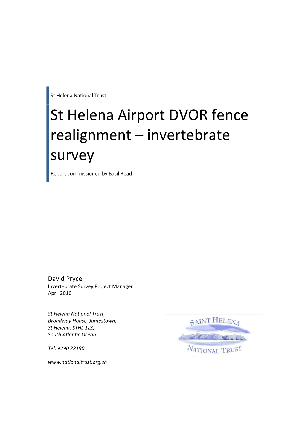 St Helena Airport DVOR Fence Realignment – Invertebrate Survey