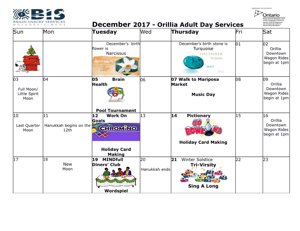 Orillia Adult Day Services for December 2017