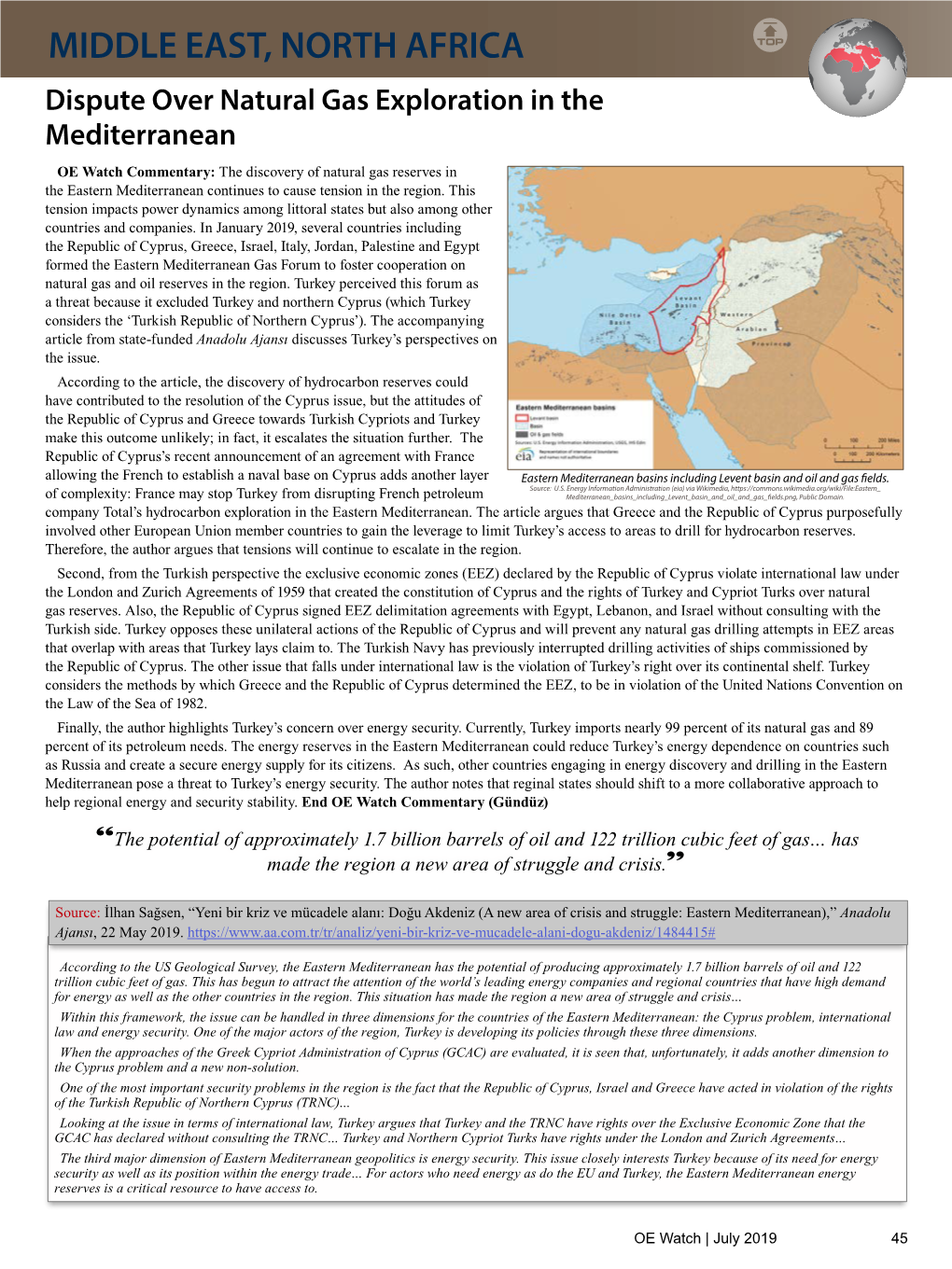 Dispute Over Natural Gas Exploration in the Mediterranean