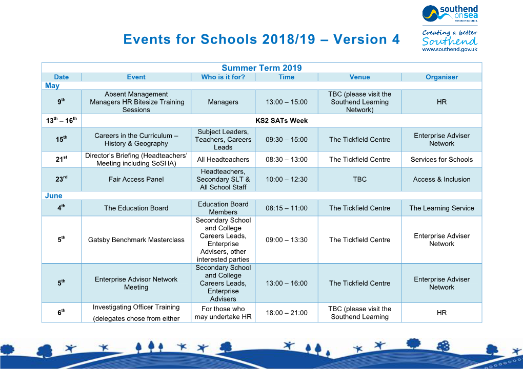 Events for Schools 2018/19 – Version 4