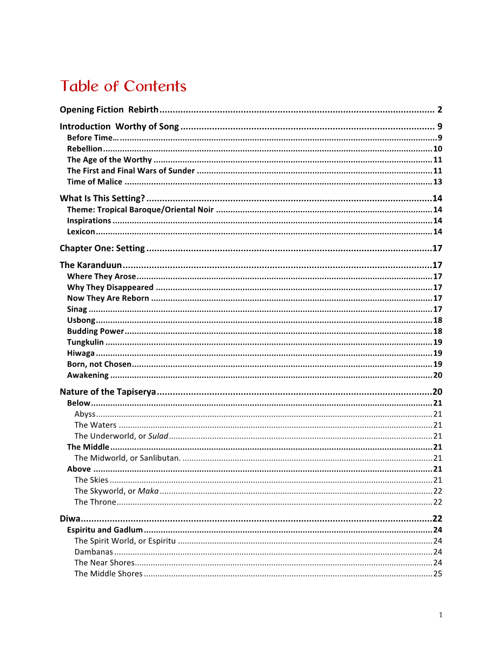 Table of Contents