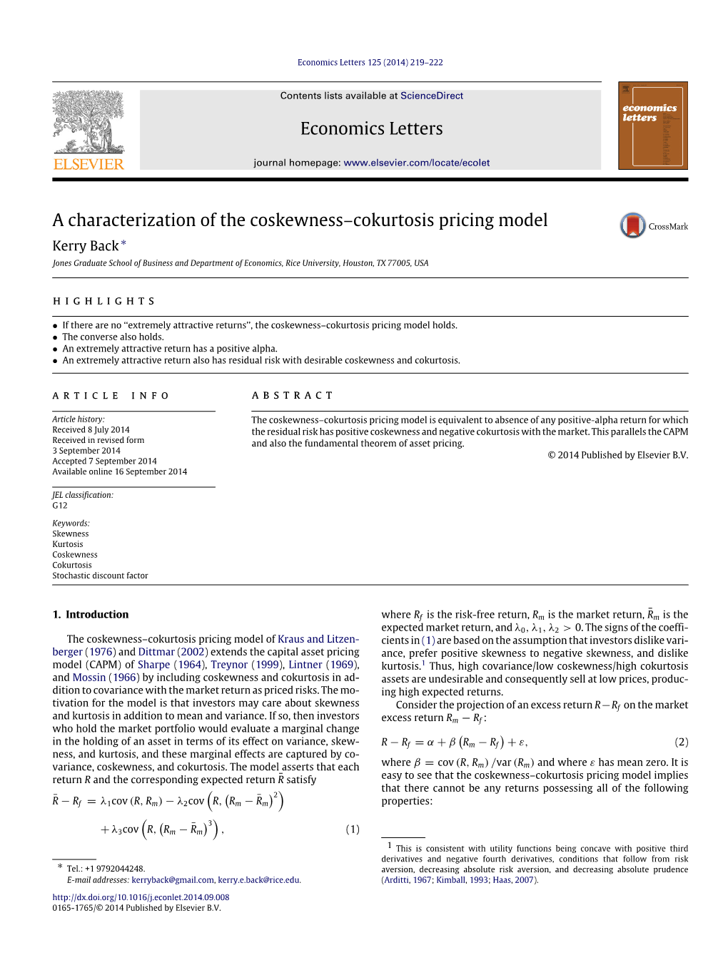 A Characterization of the Coskewness-Cokurtosis Pricing Model