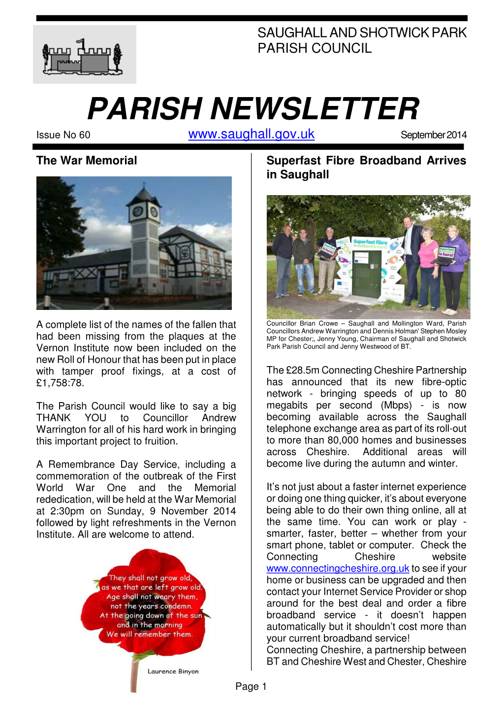 PARISH NEWSLETTER Issue No 60 September 2014