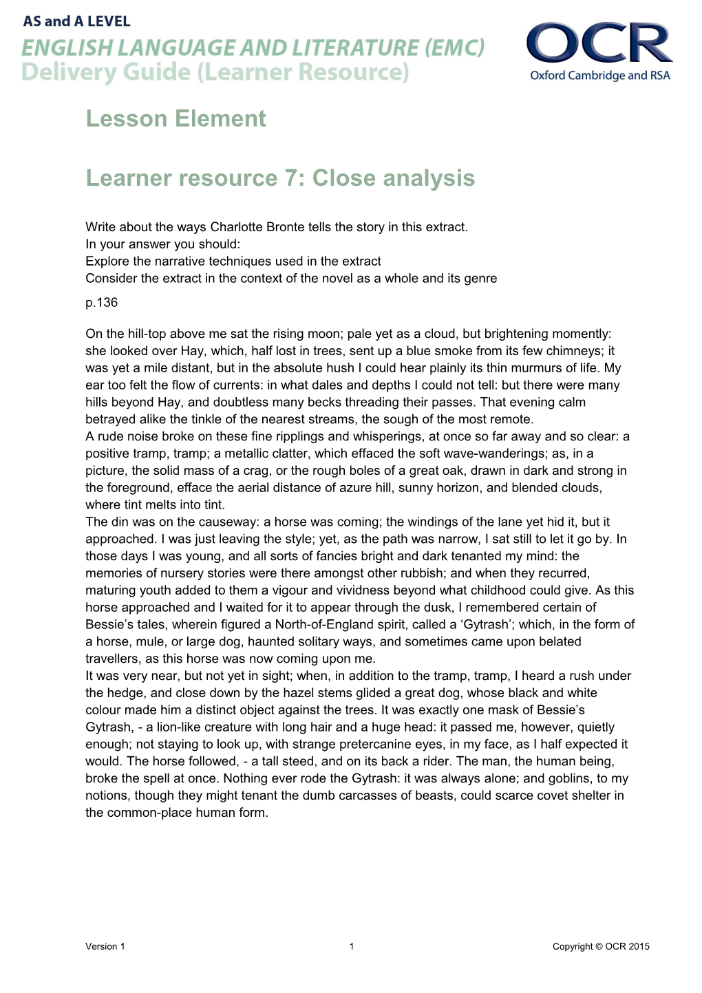 OCR AS and a Level English Language and Literature Learner Resource 7 - Close Analysis