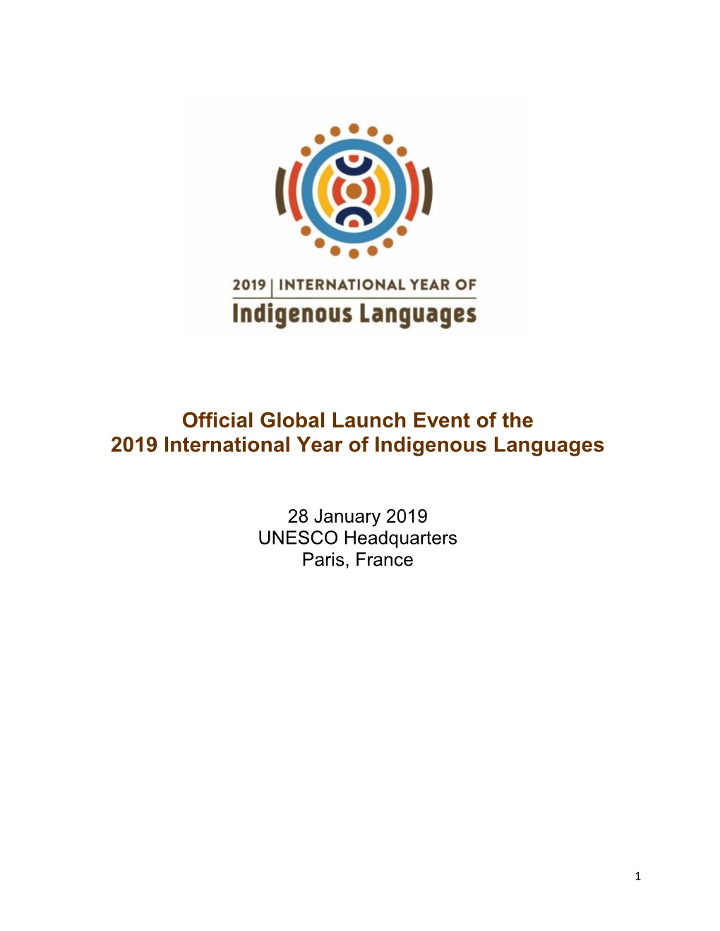 Official Global Launch Event of the 2019 International Year of Indigenous Languages