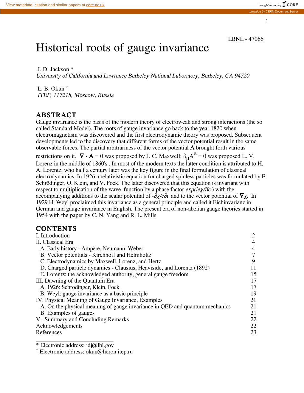 Historical Roots of Gauge Invariance