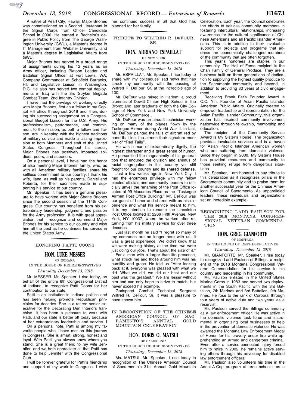 CONGRESSIONAL RECORD— Extensions of Remarks E1673 HON