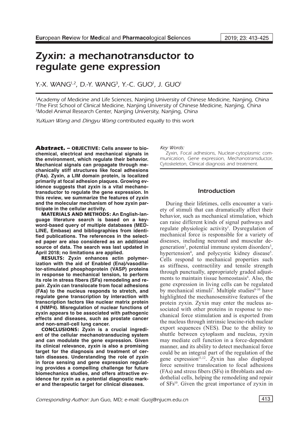 Zyxin: a Mechanotransductor to Regulate Gene Expression
