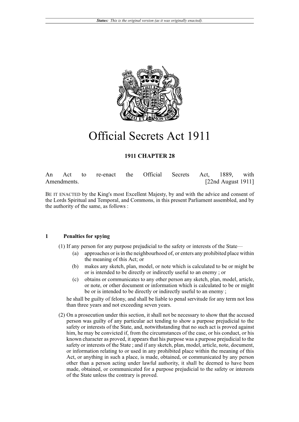 Official Secrets Act 1911