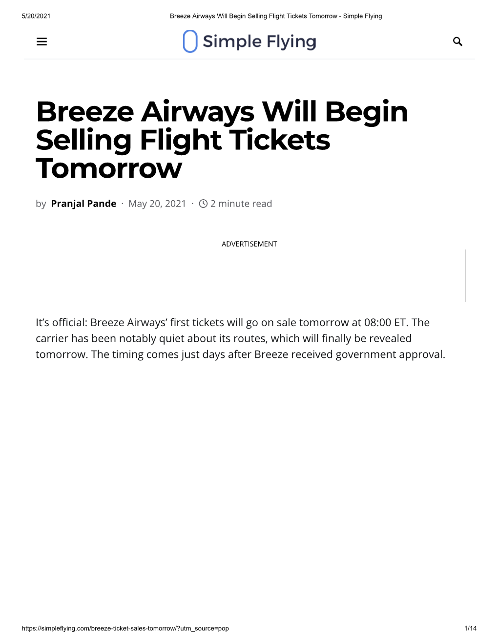 Breeze Airways Will Begin Selling Flight Tickets Tomorrow - Simple Flying