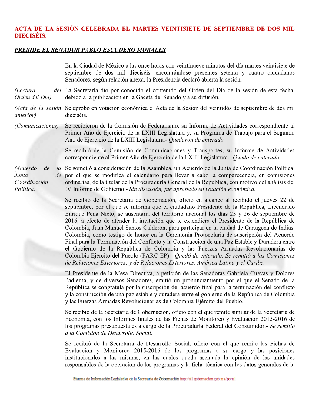 Acta De La Sesión Celebrada El Martes Veintisiete De Septiembre De Dos Mil Dieciséis