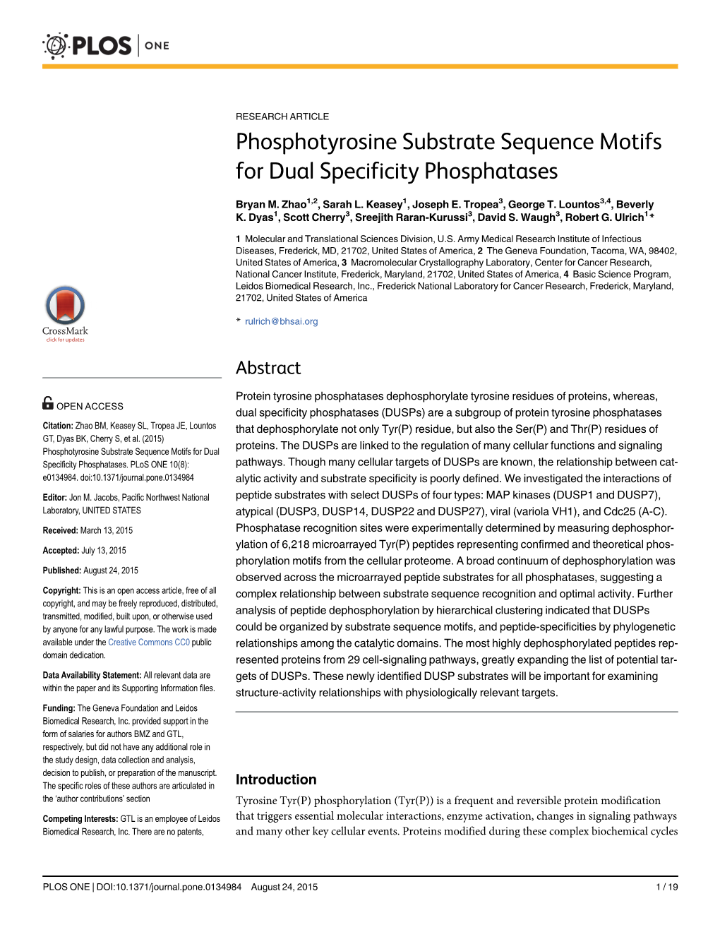 Phosphotyrosine Substrate Sequence Motifs for Dual Specificity Phosphatases